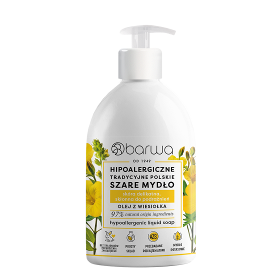 Hipoalergiczne Tradycyjne Polskie Szare Mydło w płynie WIESIOŁEK skóra delikatna 500 ml