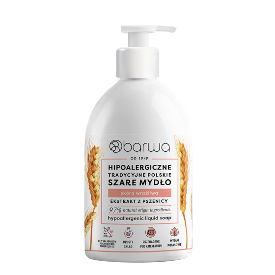 Hipoalergiczne tradycyjne polskie szare mydło w płynie z ekstraktem z pszenicy