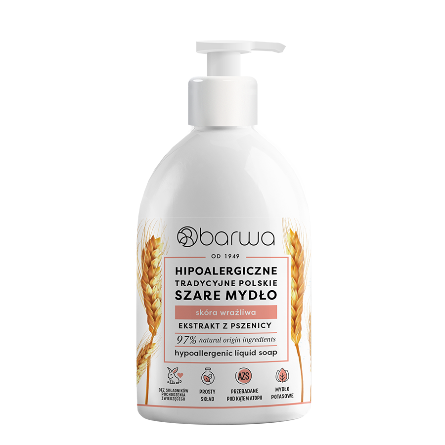Hipoalergiczne tradycyjne polskie szare mydło w płynie z ekstraktem z pszenicy