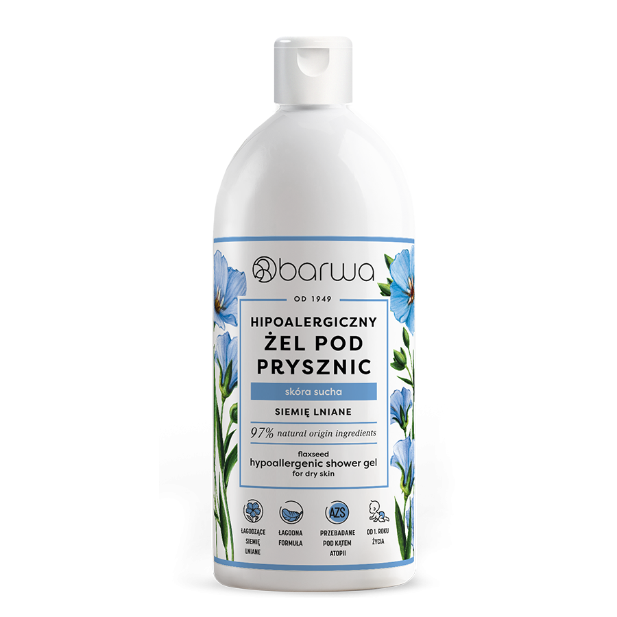 Hipoalergiczny żel pod prysznic do skóry suchej z ekstraktem z lnu Barwa 400 ml